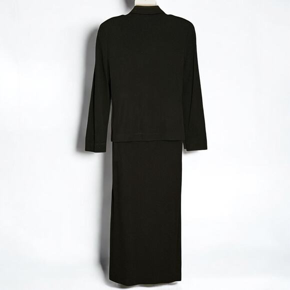 Vintage 90s Doncaster Black Jersey Maxi Skirt Jacket Set Pearl Buttons Size 10 - Picture 8 of 9